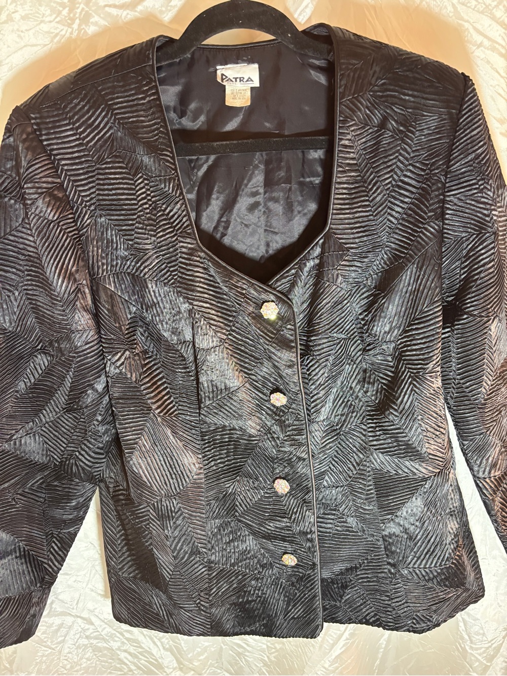 Patra Vintage Black Geometric Textured Women's Blazer